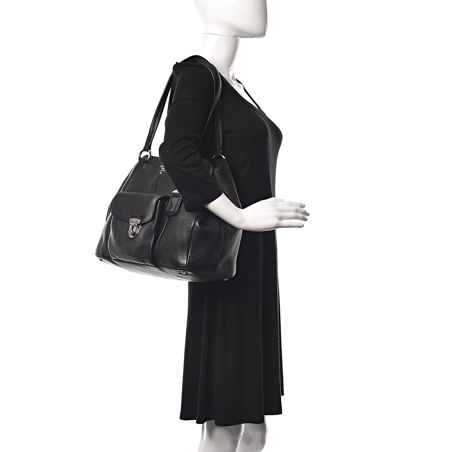 Prada Vitello Daino Pocket Tote Black 2 of 13