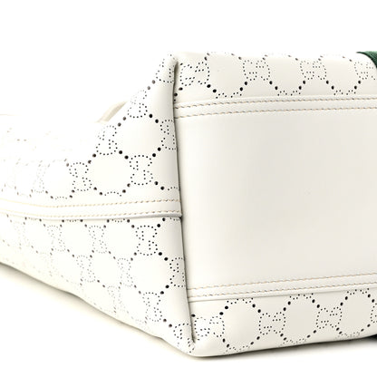 Gucci Calfskin Perforated GG Web Small Giglio Tote White 9 of 10