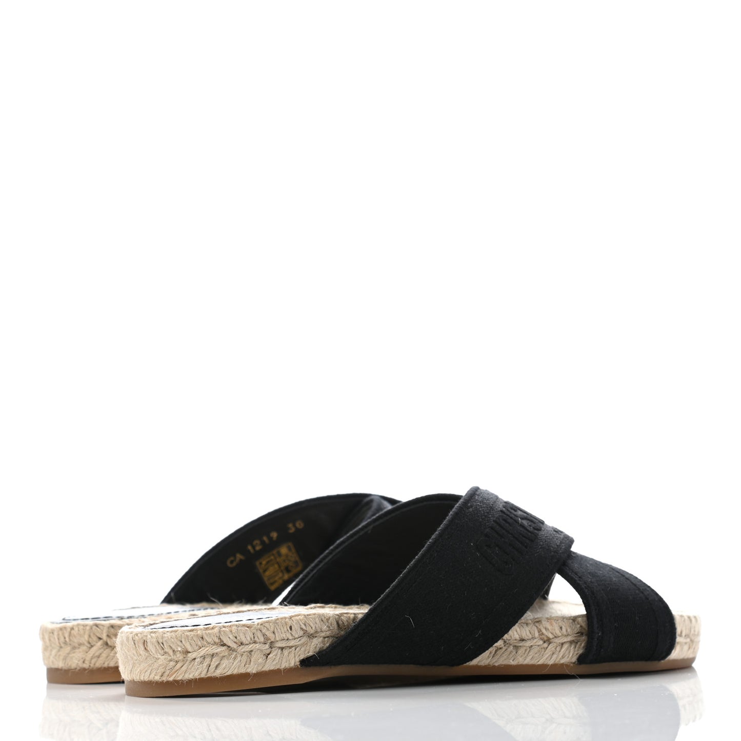 Canvas Embroidered Granville Espadrille Crisscross Flat Slide Sandals 36 Black