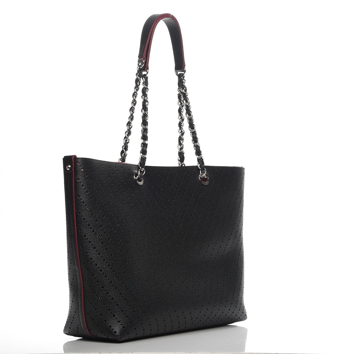 Chanel Perforated Grained Calfskin Large Shopping Tote Black 3 of 8
