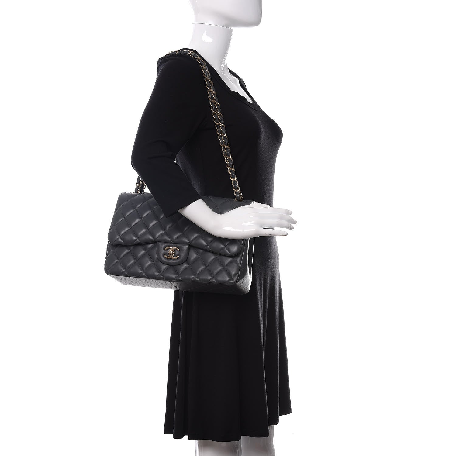 Chanel Lambskin Quilted Jumbo Double Flap Charcoal Grey 2 of 10