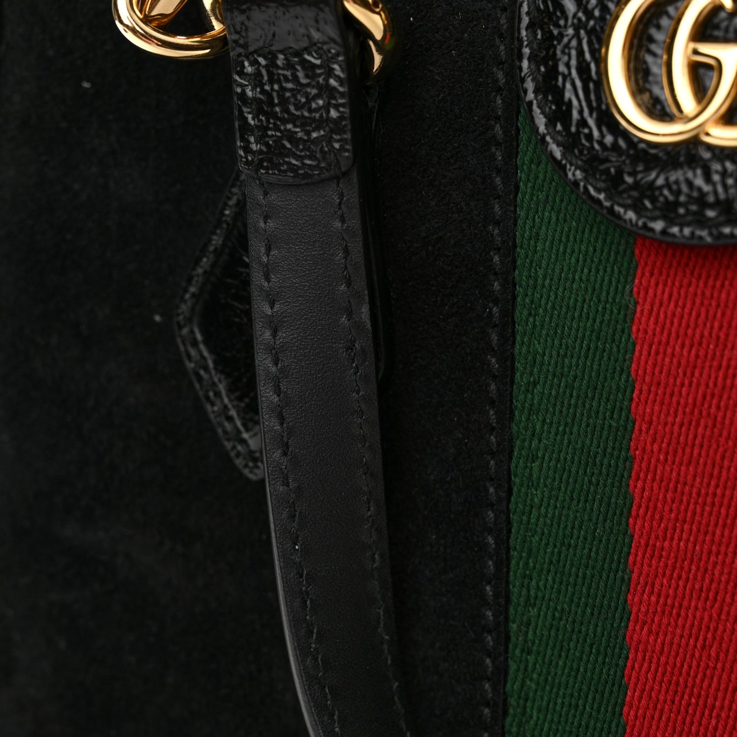 Suede Patent GG Web Small Ophidia Tote Bag Black