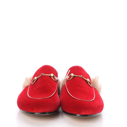 Gucci Velvet Fur Womens Princetown Slippers 39 Hibiscus Red 2 of 7