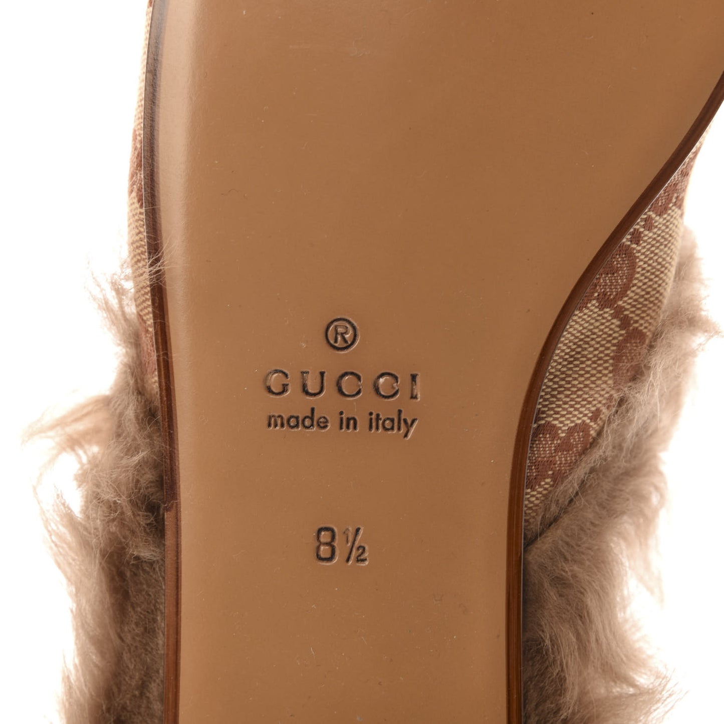 GG Monogram Fur Mens Princetown Slippers 8.5 Beige Ruggine Rust