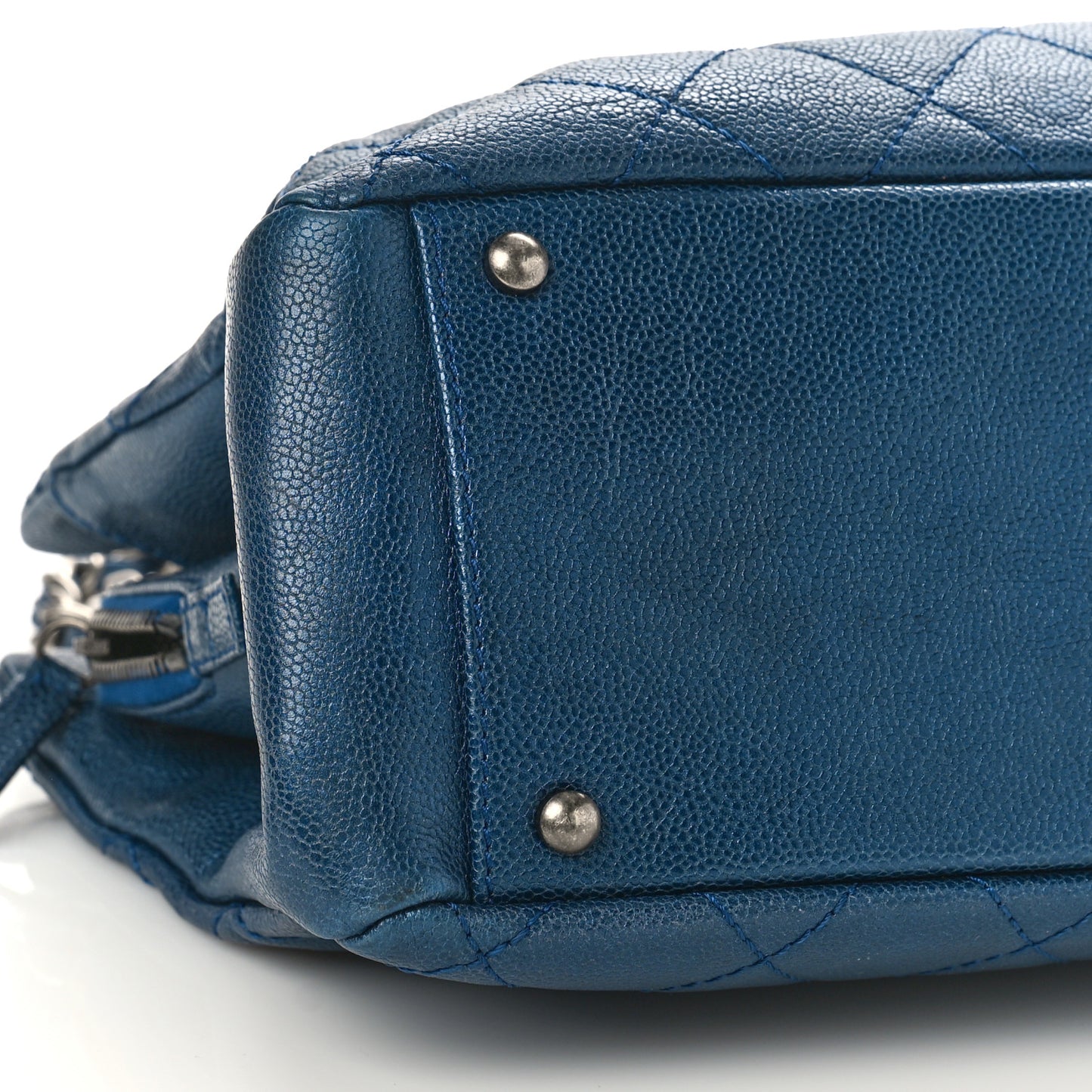 Iridescent Caviar Quilted Chic Shopping Tote Blue