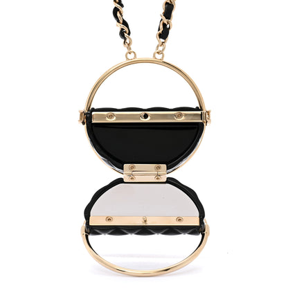 Chanel Metal Resin Quilted Flap Bag Hoop Mirror Necklace Black Gold 4 of 7