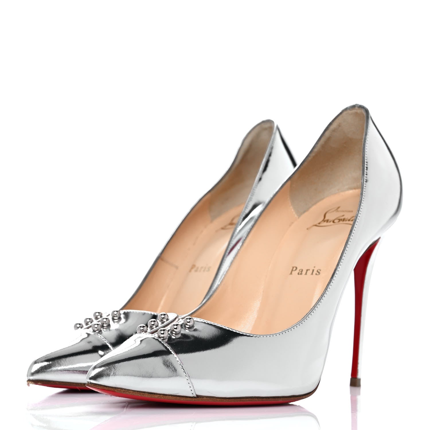 Christian Louboutin Nappa Patent Studded Predupump 85 Pumps 40 Silver 3 of 8