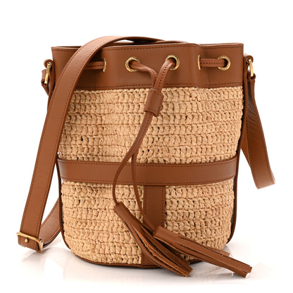 Saint Laurent Raffia Calfskin Seau Bucket Naturel Brick 1 of 10