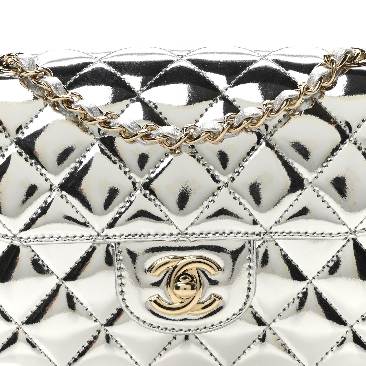Chanel Mirror Calfskin Metallic Calfskin Quilted Hollywood Boulevard Mini Flap With Star Coin Purse Silver 9 of 11