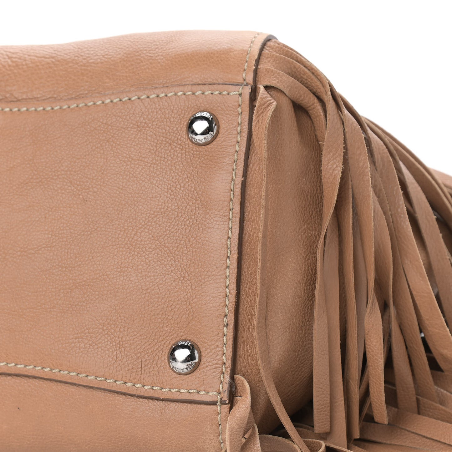 Glace Calf Twin Pocket Fringe Tote Caramel