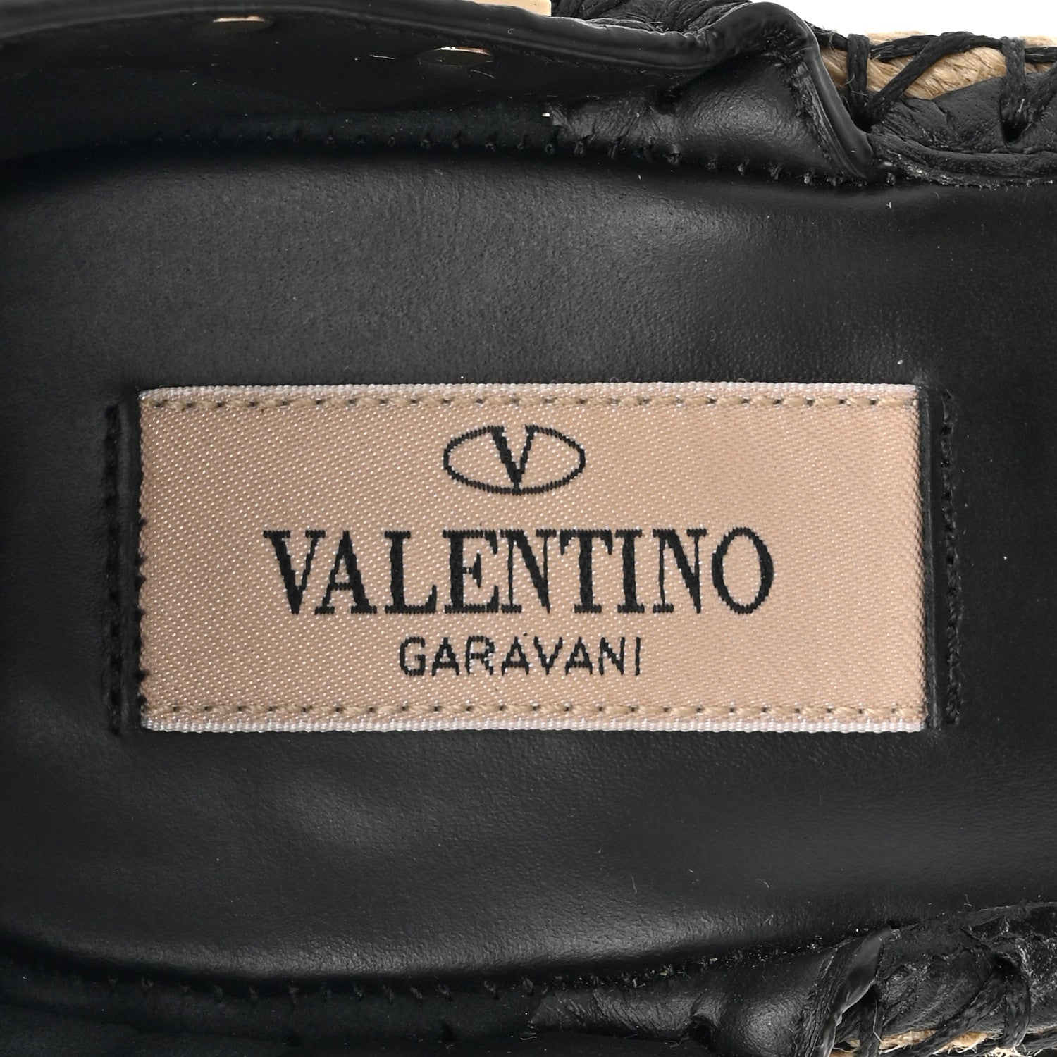 Valentino Garavani Grained Calfskin Rockstud Ankle Strap Espadrille 15/105mm Wedge Sandals 39 Black Natural 7 of 9