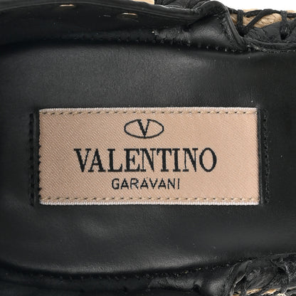 Valentino Garavani Grained Calfskin Rockstud Ankle Strap Espadrille 15/105mm Wedge Sandals 39 Black Natural 7 of 9
