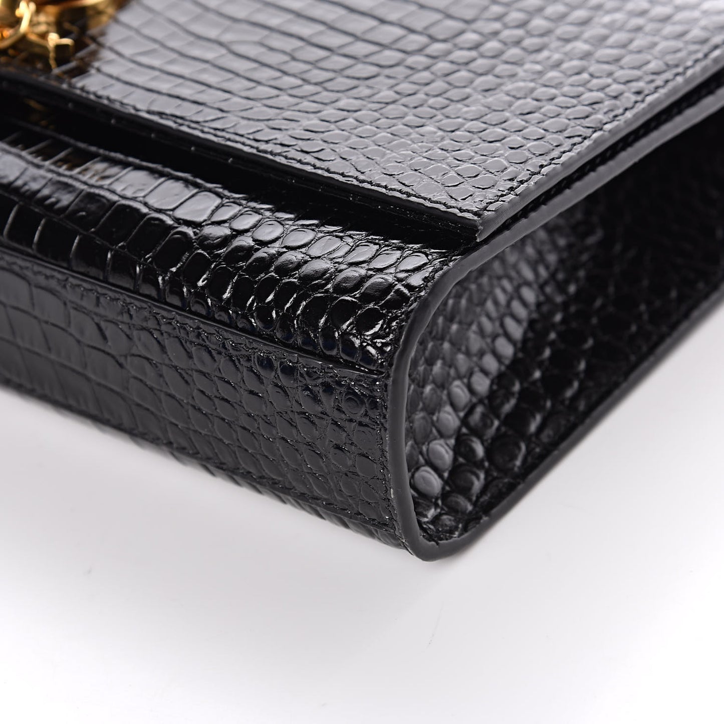 Calfskin Crocodile Embossed Medium Classic Monogram Kate Tassel Satchel Black