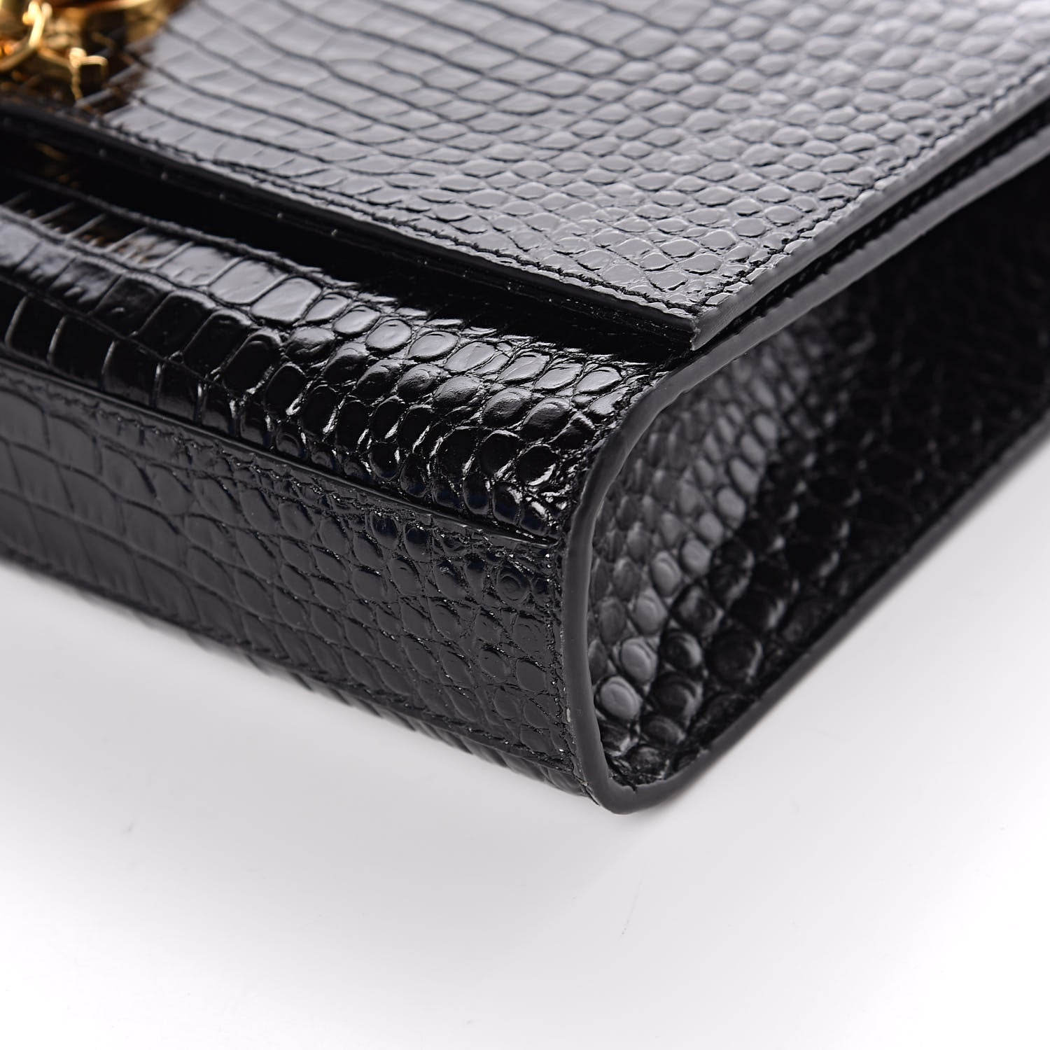 Saint Laurent Calfskin Crocodile Embossed Medium Classic Monogram Kate Tassel Satchel Black 9 of 11