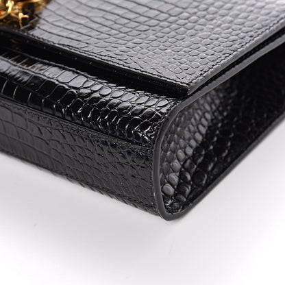 Saint Laurent Calfskin Crocodile Embossed Medium Classic Monogram Kate Tassel Satchel Black 9 of 11
