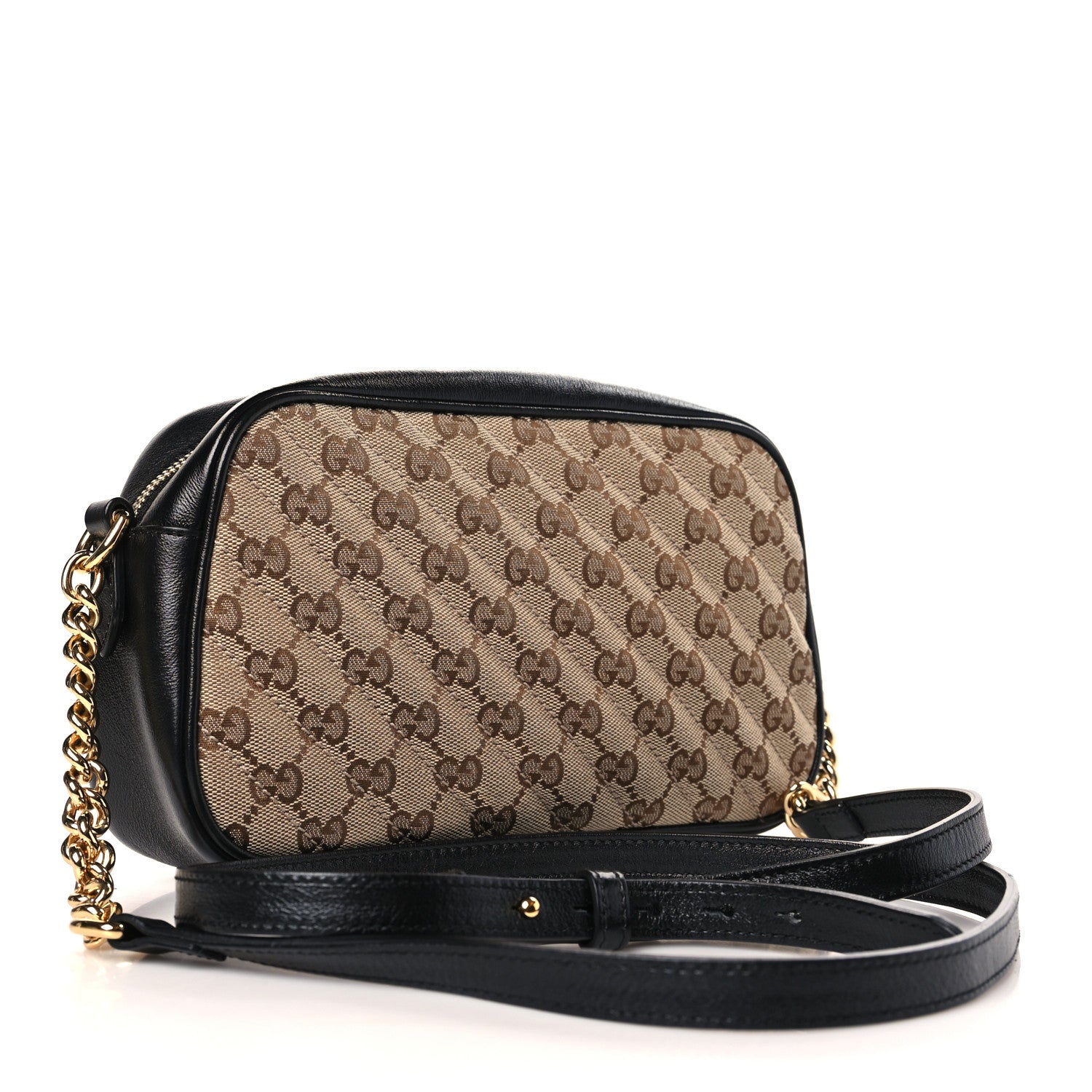Gucci Monogram Matelasse Diagonal Small GG Marmont Chain Shoulder Bag Beige Black 3 of 9