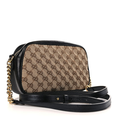Gucci Monogram Matelasse Diagonal Small GG Marmont Chain Shoulder Bag Beige Black 3 of 9