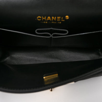 Chanel Lambskin Quilted Medium Double Flap Black White 5 of 10