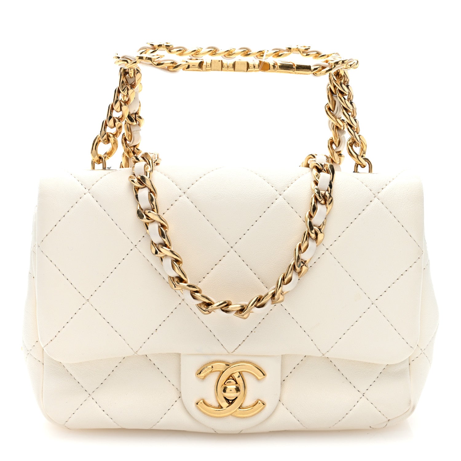 Chanel Lambskin Metal Quilted Mini Top Handle Square Flap White 1 of 10