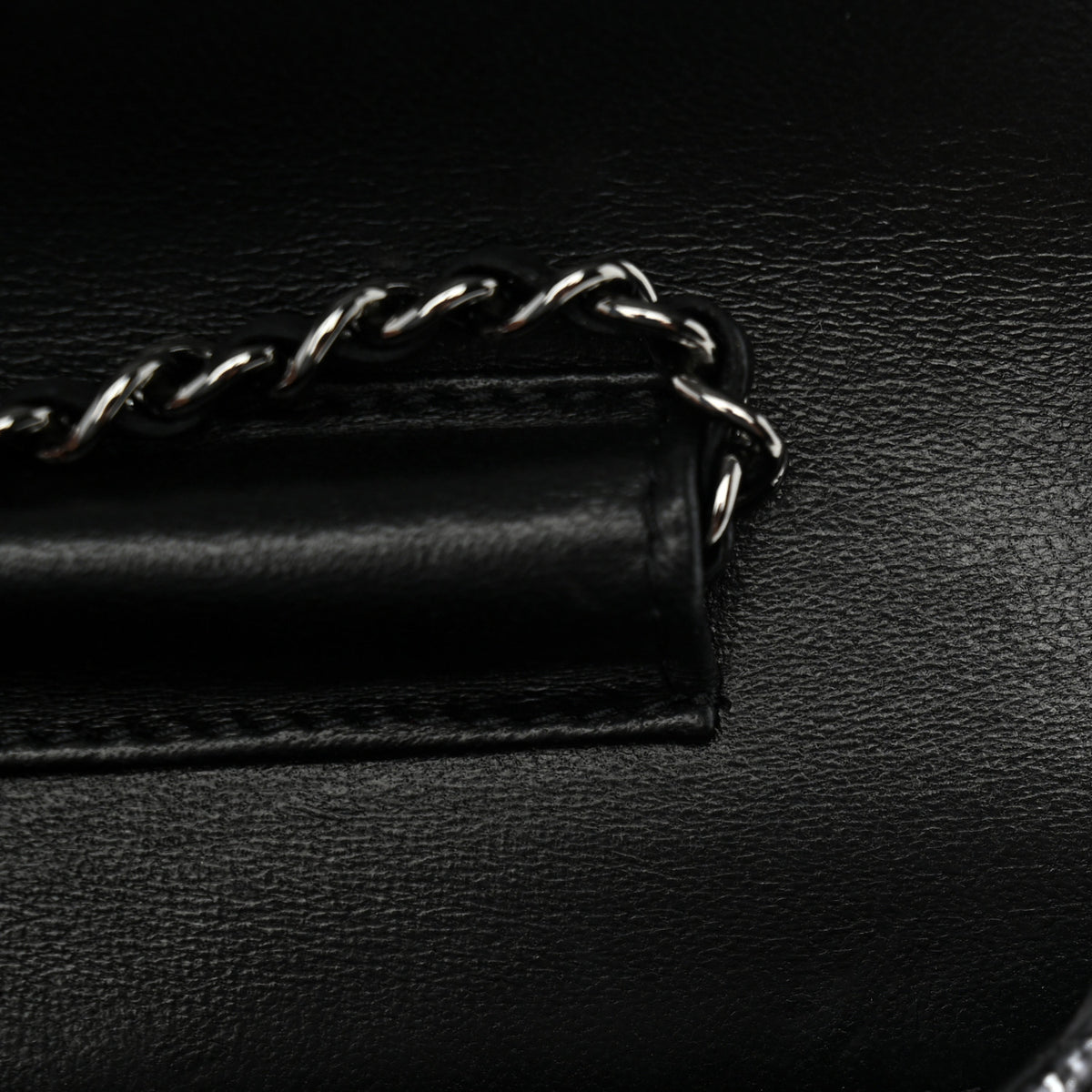 Metallic Snakeskin Quilted Beaded Chain Clutch Black Silver