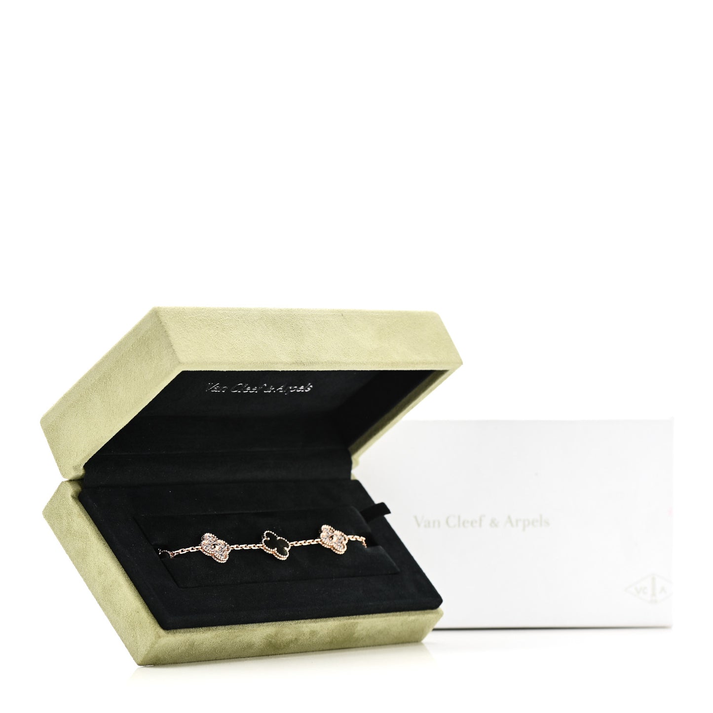 18K Rose Gold Diamond Gray Mother of Pearl 5 Motifs Vintage Alhambra Bracelet