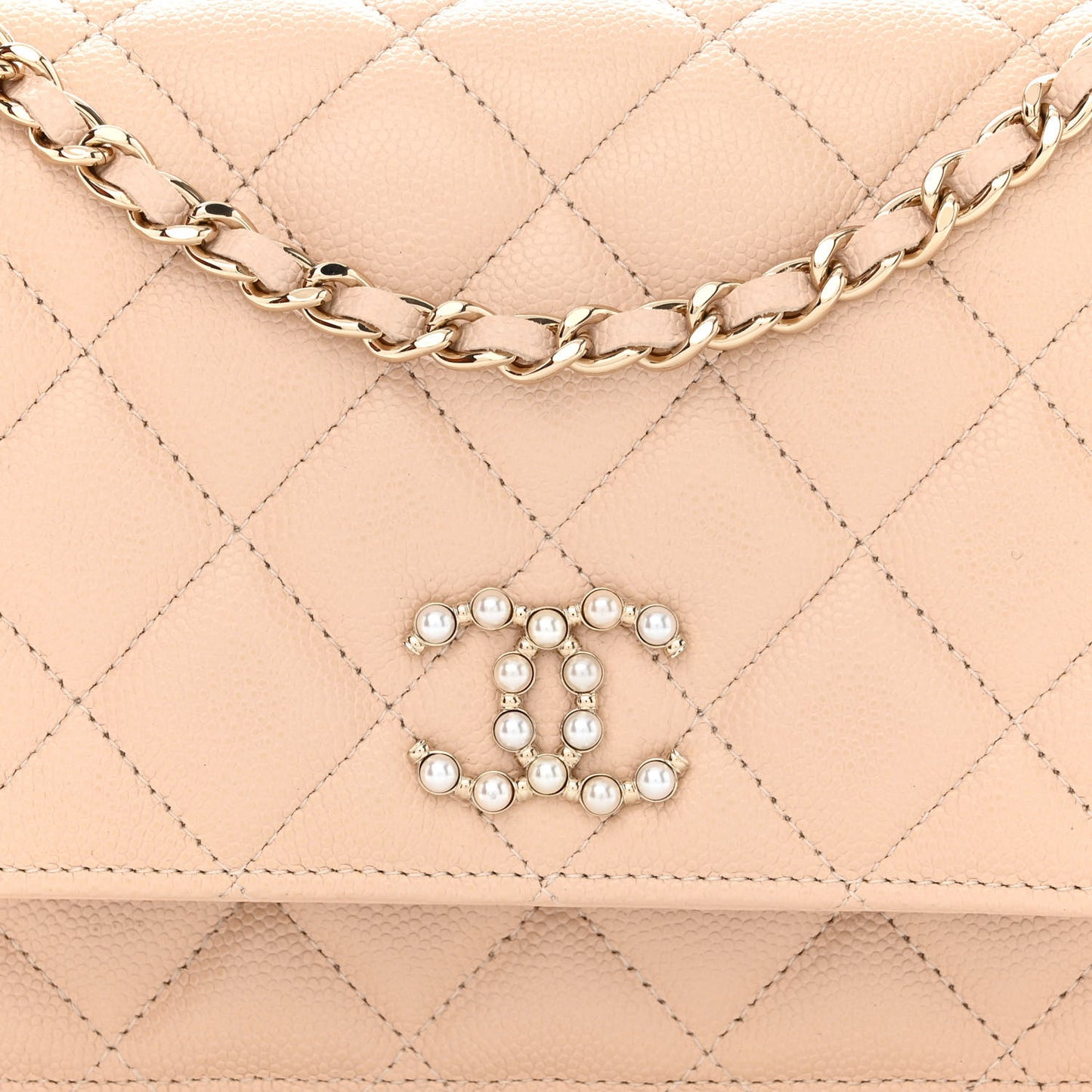 Caviar Quilted Coco Candy Wallet On Chain WOC Beige