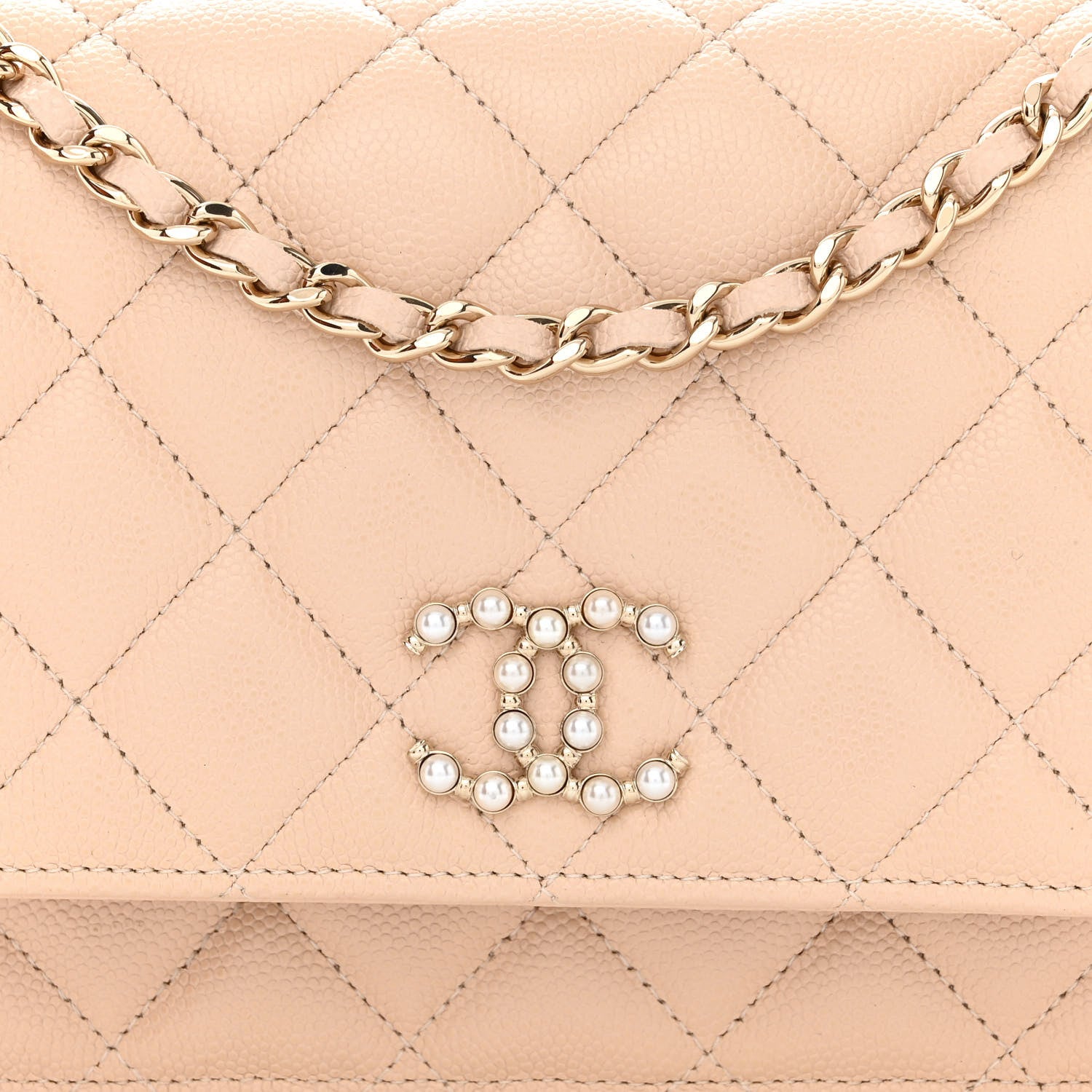 Chanel Caviar Quilted Coco Candy Wallet On Chain WOC Beige 10 of 13