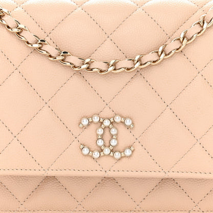 Chanel Caviar Quilted Coco Candy Wallet On Chain WOC Beige 10 of 13