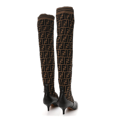 Fendi Nappa Microfiber Fabric FF Rockoko Thigh High Boots 37 Ebano Tobacco Black 5 of 8