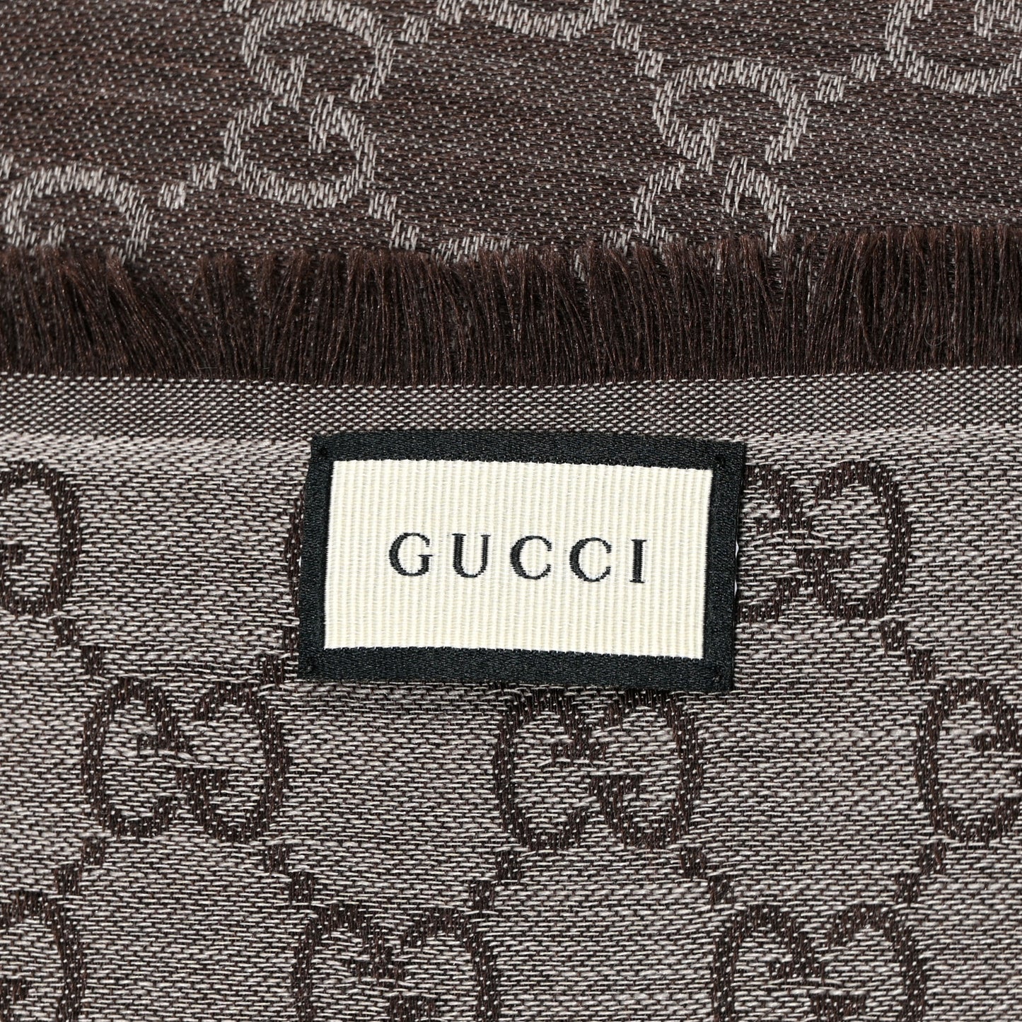 Wool Silk Monogram GGWeb Fringe Shawl Brown Beige