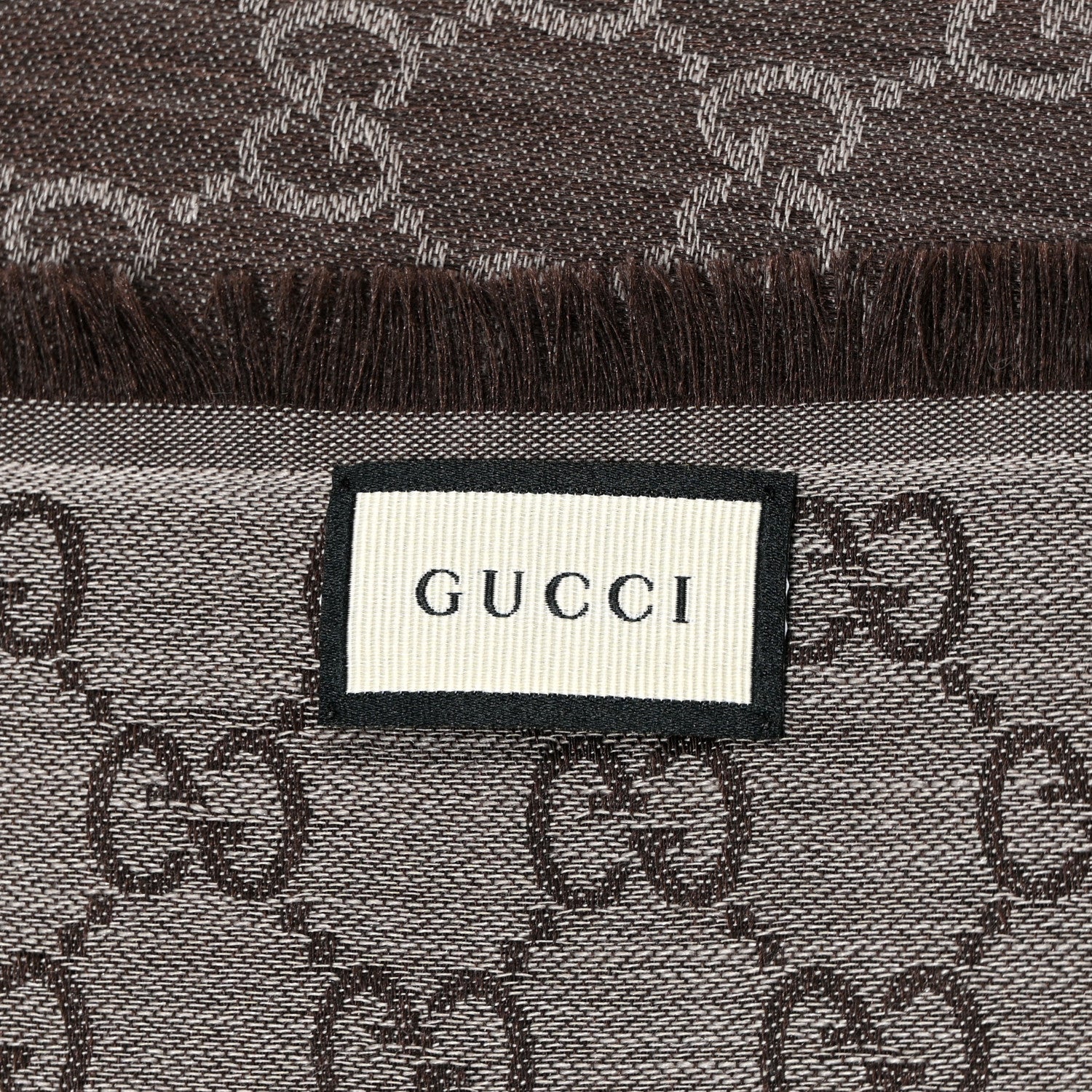 Gucci Wool Silk Monogram GGWeb Fringe Shawl Brown Beige 2 of 5