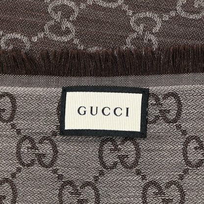 Gucci Wool Silk Monogram GGWeb Fringe Shawl Brown Beige 2 of 5
