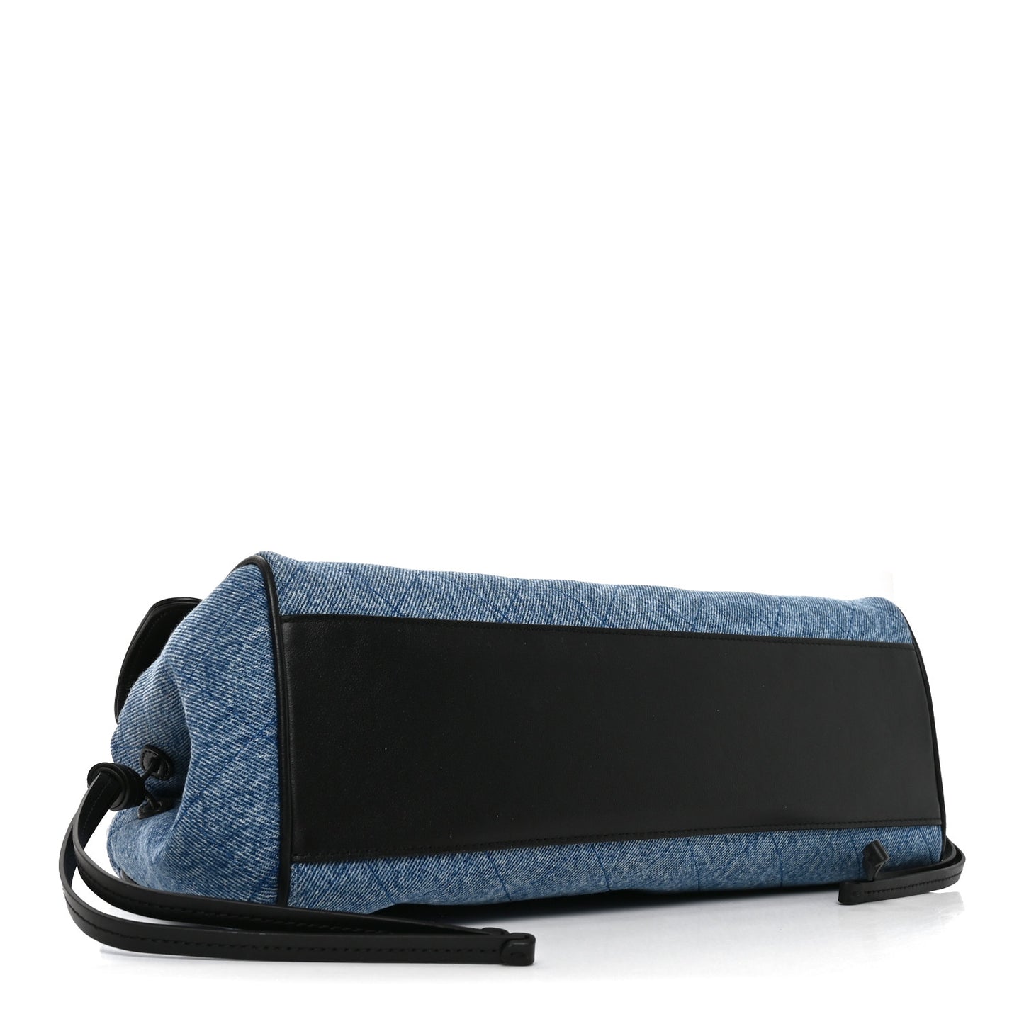 Calfskin Denim Stitched Urban Essentials Small Shopping Bag Blue Black