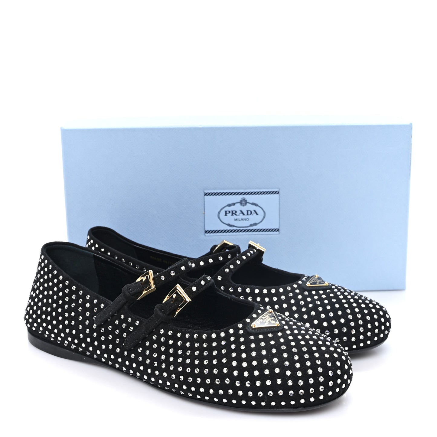 Suede Crystal Ballerina Flats 40 Black