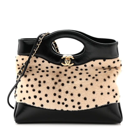 Chanel Shiny Lambskin Pony Hair Cheetah Printed Mini 31 Shopping Bag Light Beige Black 1 of 11