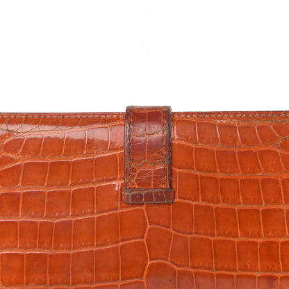 Hermes Shiny Niloticus Crocodile 18K Gold Diamond Bearn Wallet Orange 12 of 17