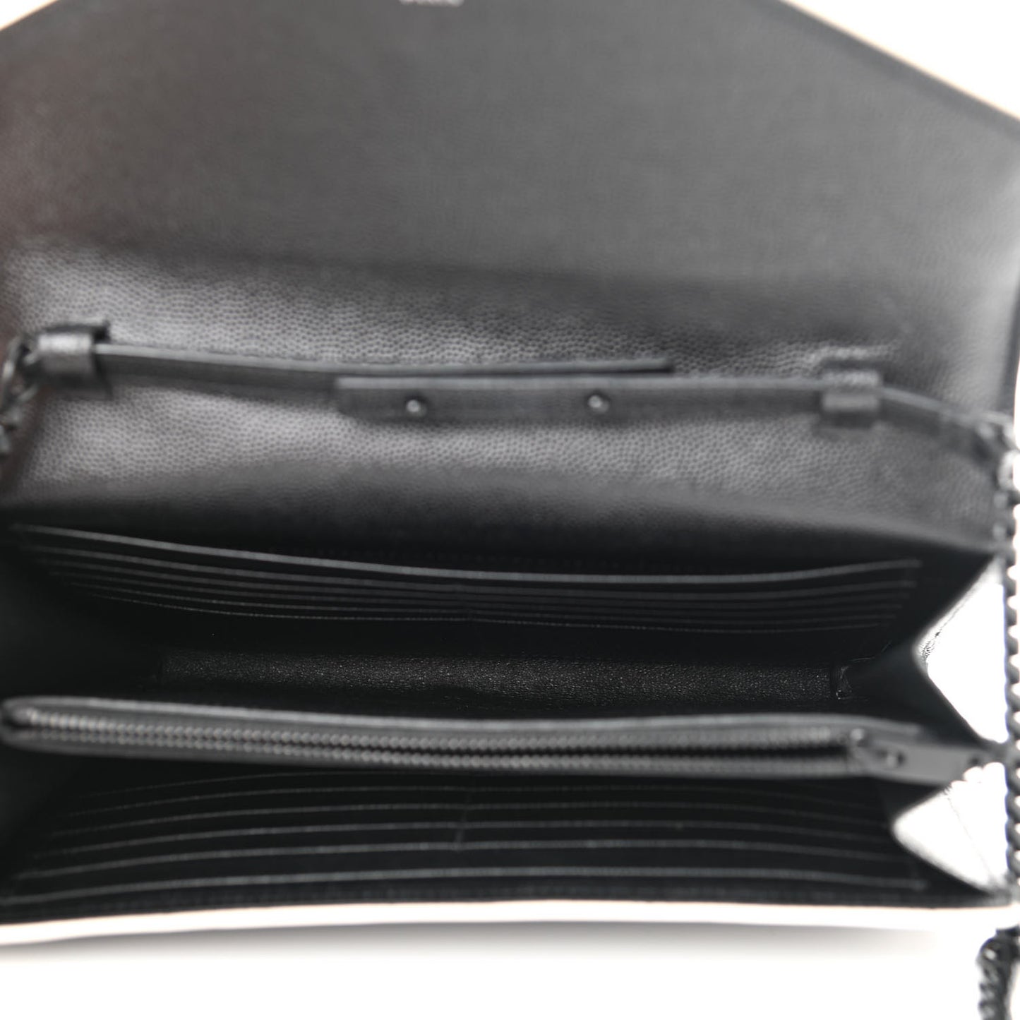 Grain De Poudre Matelasse Chevron Monogram Chain Wallet Black White
