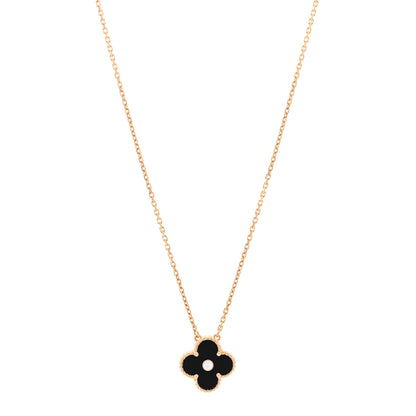 Van Cleef & Arpels 18K Rose Gold Diamond Black Onyx Vintage Alhambra Pendant Necklace 1 of 5