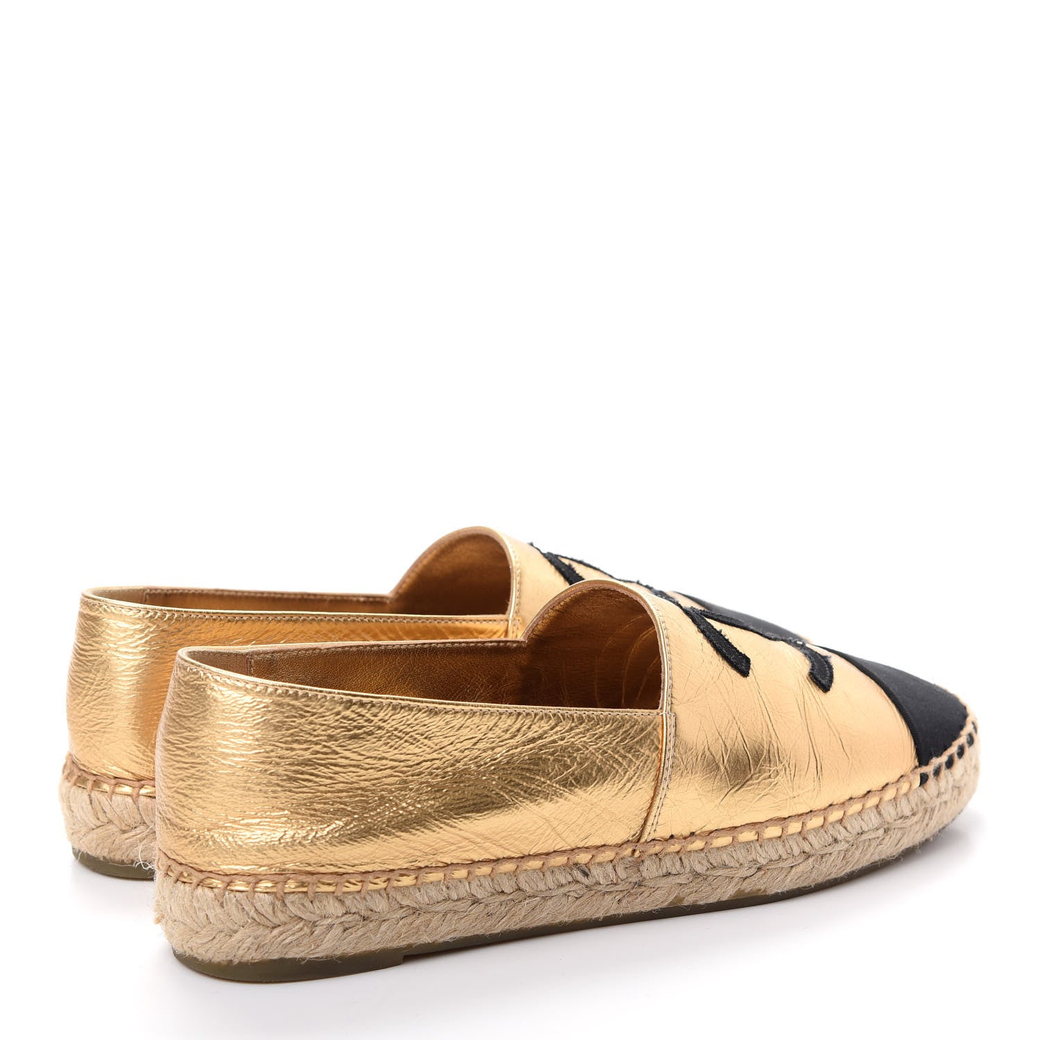 Chanel Laminated Lambskin Grosgrain CC Espadrilles 38 Gold Black 4 of 13