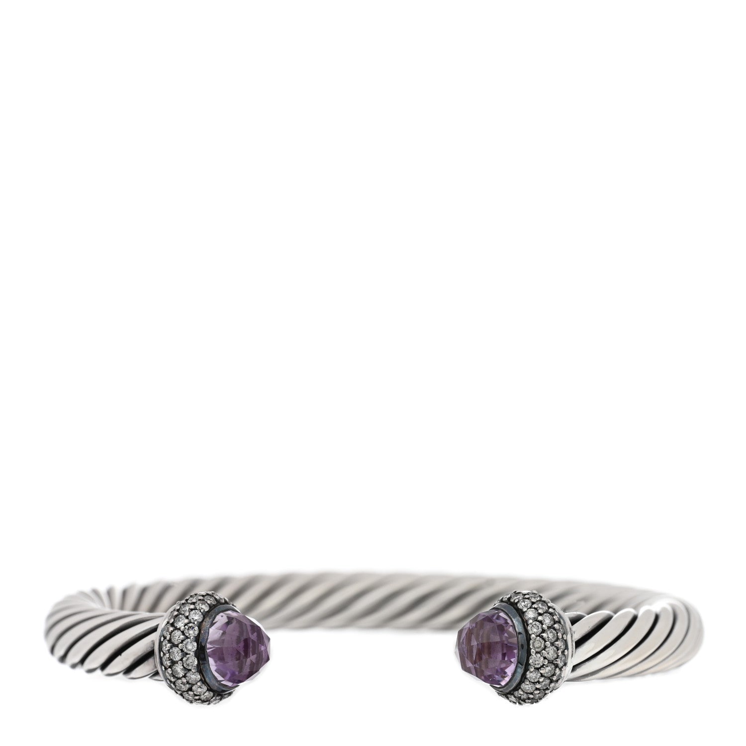 David Yurman Sterling Silver Diamond Lavender Amethyst 7mm Cable Bracelet 1 of 3
