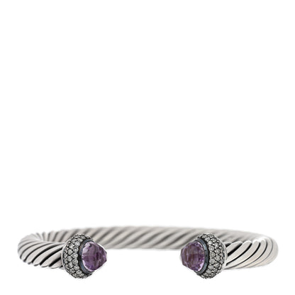 David Yurman Sterling Silver Diamond Lavender Amethyst 7mm Cable Bracelet 1 of 3