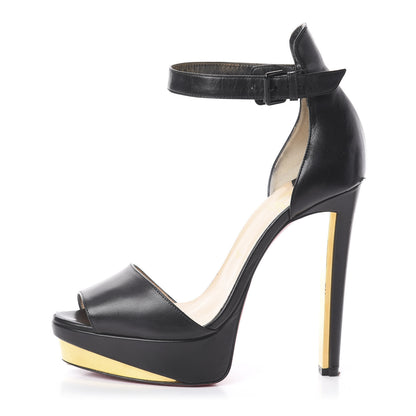 Christian Louboutin Shiny Nappa Tuctopen d'Orsay 140 Sandals 40 Black Gold 1 of 7