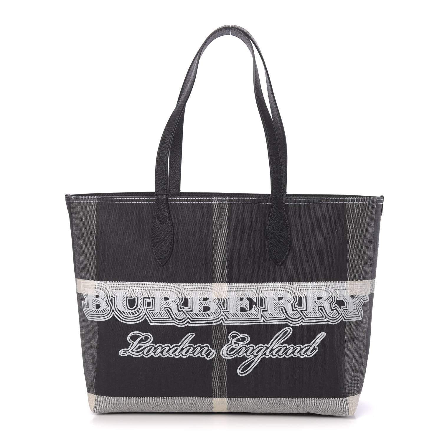Burberry Coated Canvas Mega Check Medium Doodle Tote Black White 1 of 9