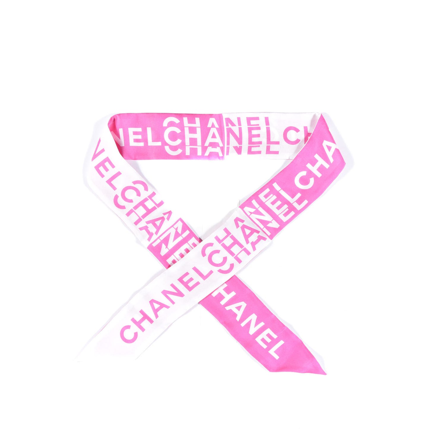 Silk Logo Slim Bandeau Scarf Fuchsia White
