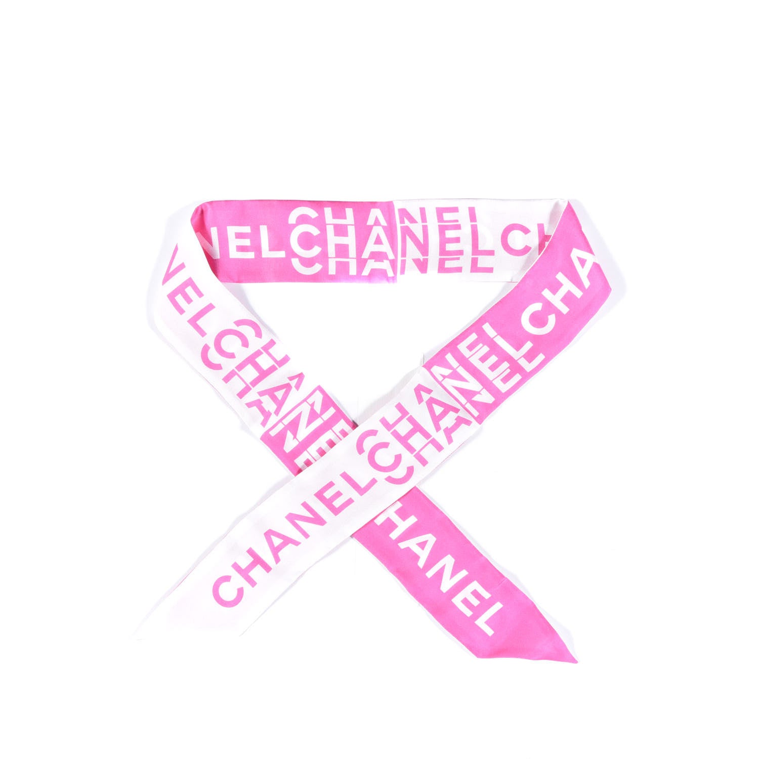 Chanel Silk Logo Slim Bandeau Scarf Fuchsia White 1 of 3