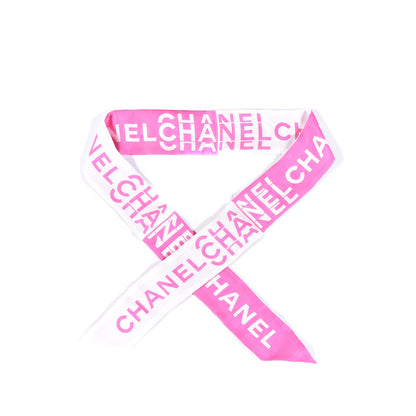 Chanel Silk Logo Slim Bandeau Scarf Fuchsia White 1 of 3