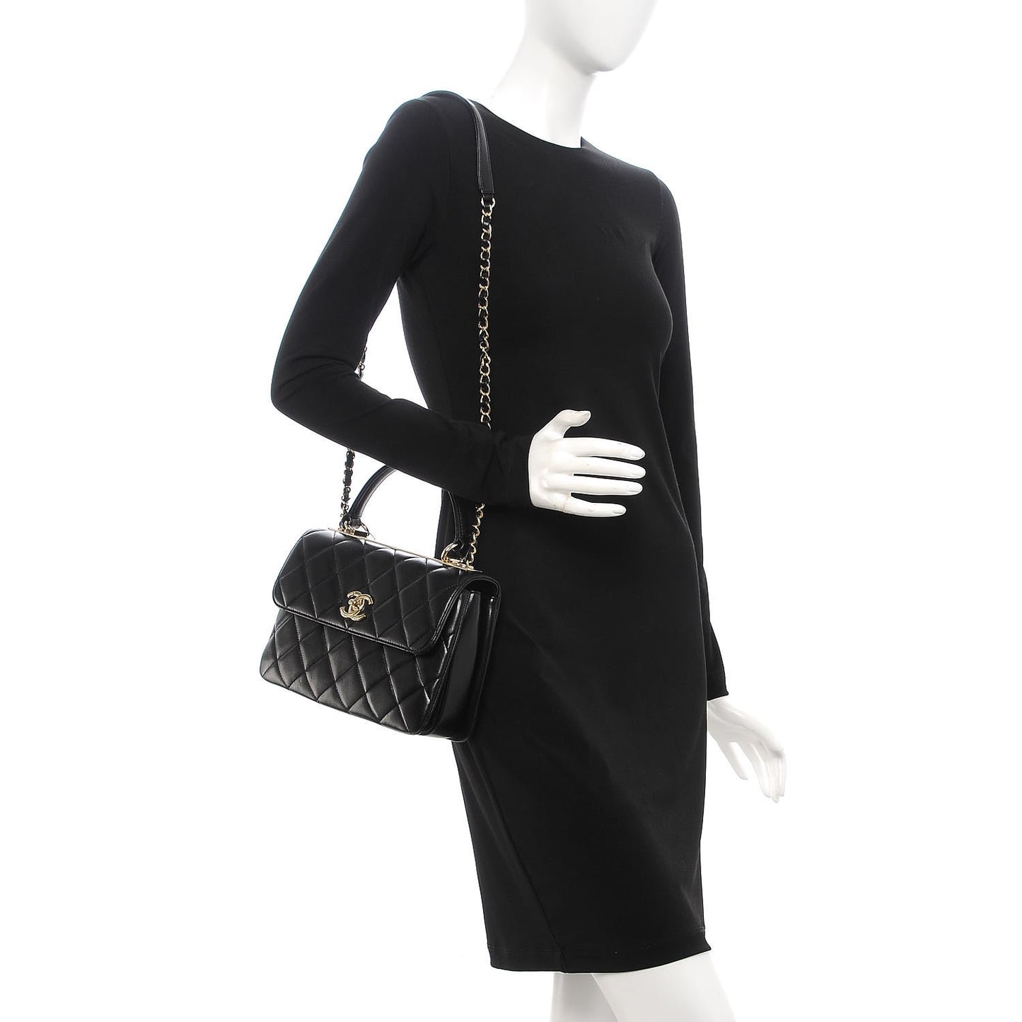 Lambskin Quilted Small Trendy CC Dual Handle Flap Bag Black
