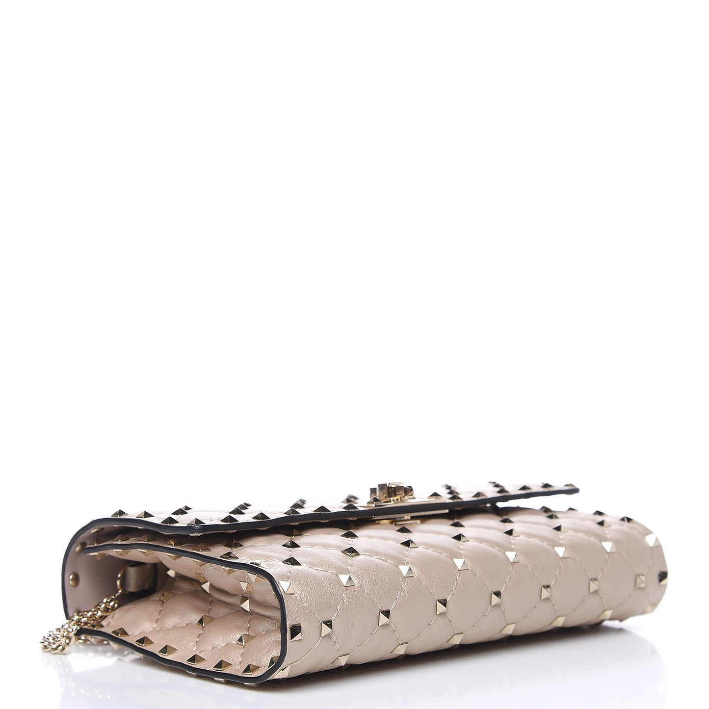 Lambskin Rockstud Spike Wallet on Chain Sand