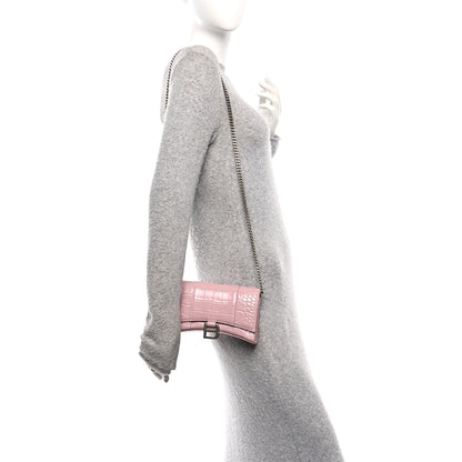 Balenciaga Shiny Calfskin Crocodile Embossed Hourglass Chain Bag Powder Pink 2 of 9