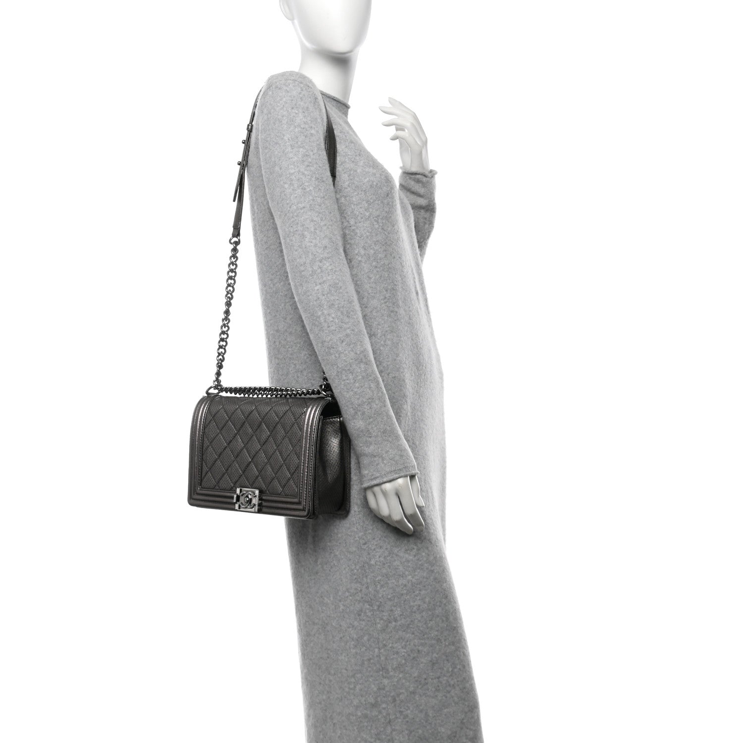 Chanel Metallic Lambskin Perforated New Medium Boy Flap Dark Silver 2 of 10